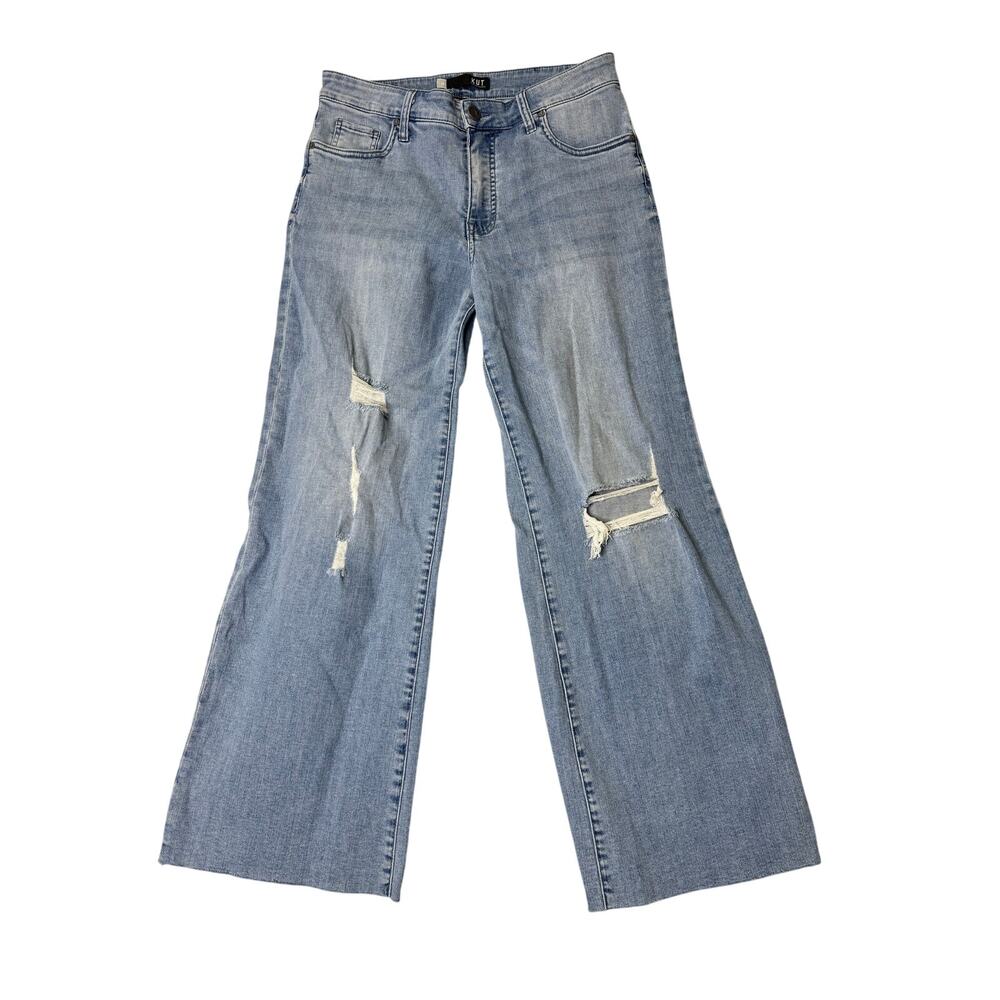 Kut From The Cloth-High-Rise Light Blue Wide-Leg Distressed Jeans